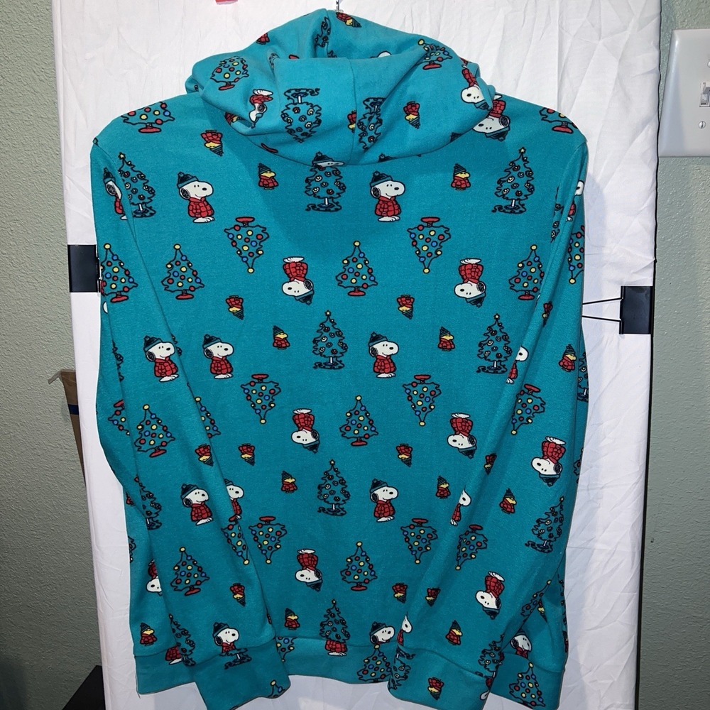 Women's Peanuts Snoopy Christmas Holiday Hoodie Green Sweatshirt SOFT XL - Picture 5 of 5